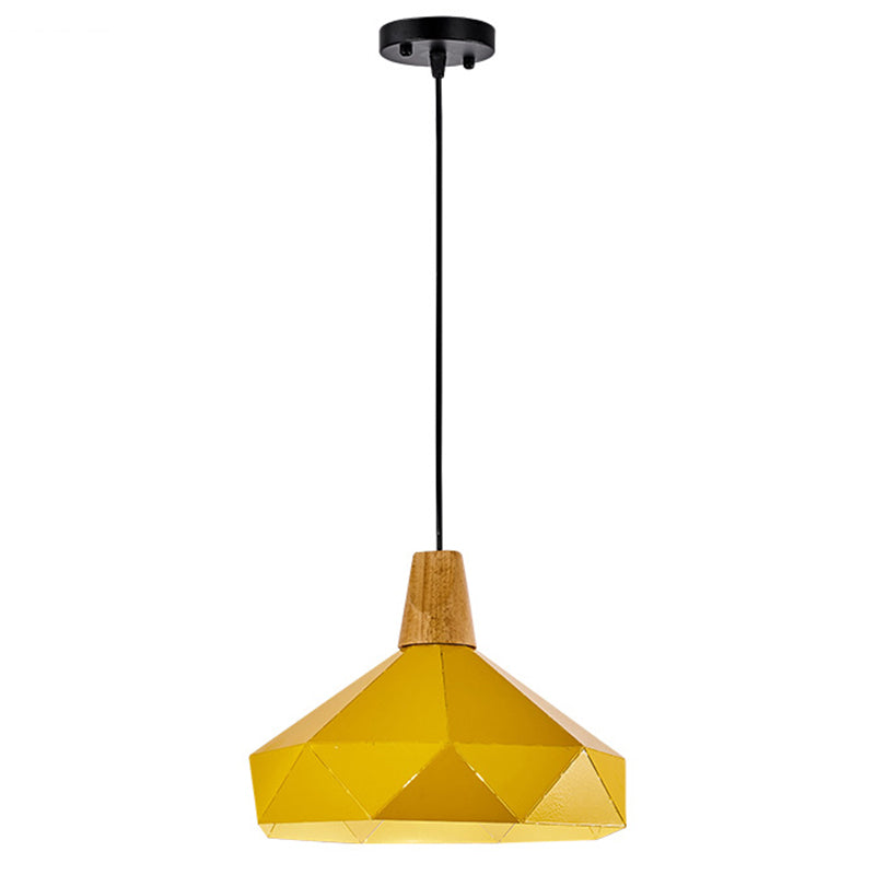 Diamond Dining Room Drop Pendant Modern Style Metal 1 Light Hanging Ceiling Light Yellow 12.5" Clearhalo 'Art Deco Pendants' 'Black' 'Cast Iron' 'Ceiling Lights' 'Ceramic' 'Crystal' 'Industrial Pendants' 'Industrial' 'Metal' 'Middle Century Pendants' 'Pendant Lights' 'Pendants' 'Rustic Pendants' 'Tiffany' Lighting' 2579984