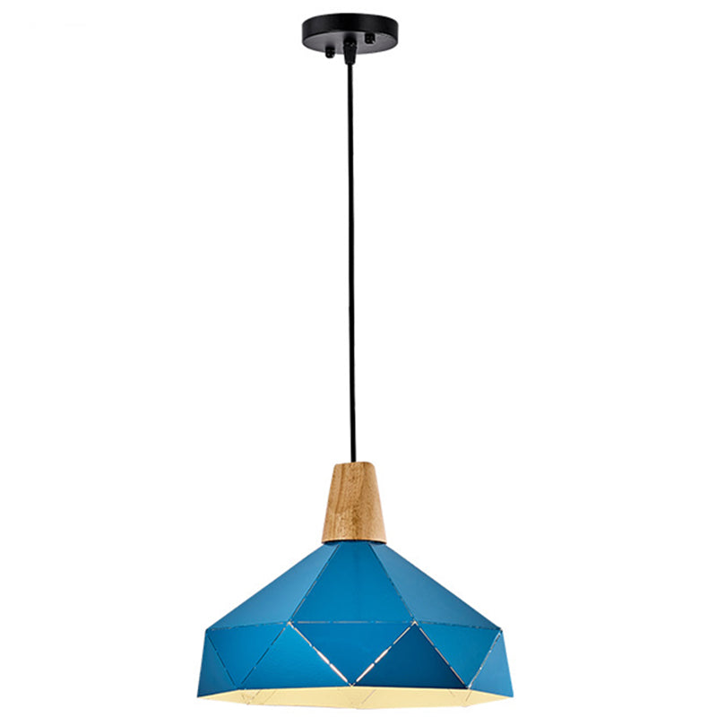 Diamond Dining Room Drop Pendant Modern Style Metal 1 Light Hanging Ceiling Light Blue 12.5" Clearhalo 'Art Deco Pendants' 'Black' 'Cast Iron' 'Ceiling Lights' 'Ceramic' 'Crystal' 'Industrial Pendants' 'Industrial' 'Metal' 'Middle Century Pendants' 'Pendant Lights' 'Pendants' 'Rustic Pendants' 'Tiffany' Lighting' 2579985