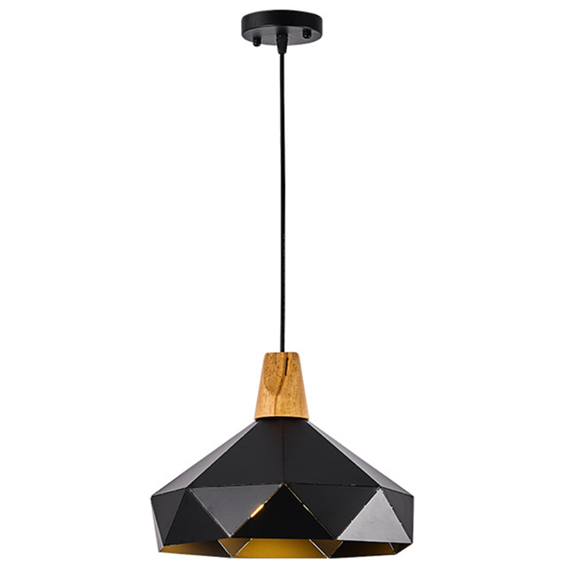 Diamond Dining Room Drop Pendant Modern Style Metal 1 Light Hanging Ceiling Light Black 12.5" Clearhalo 'Art Deco Pendants' 'Black' 'Cast Iron' 'Ceiling Lights' 'Ceramic' 'Crystal' 'Industrial Pendants' 'Industrial' 'Metal' 'Middle Century Pendants' 'Pendant Lights' 'Pendants' 'Rustic Pendants' 'Tiffany' Lighting' 2579990