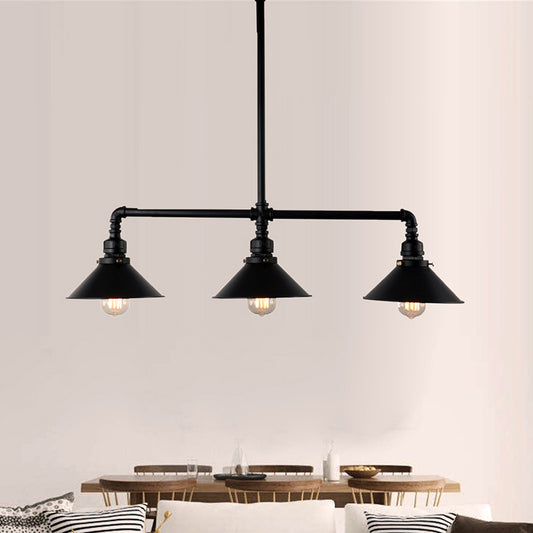 Black Conical Island Lighting Farmhouse Style 3 Bulbs Metallic Island Ceiling Light for Dining Room Black Clearhalo 'Ceiling Lights' 'Island Lights' Lighting' 258003