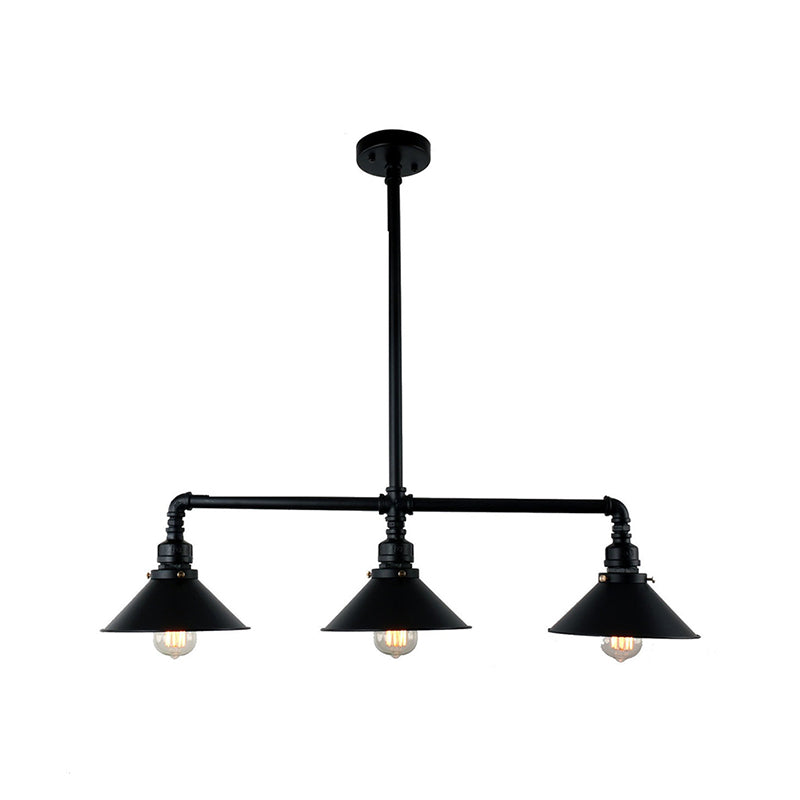 Black Conical Island Lighting Farmhouse Style 3 Bulbs Metallic Island Ceiling Light for Dining Room Clearhalo 'Ceiling Lights' 'Island Lights' Lighting' 258006