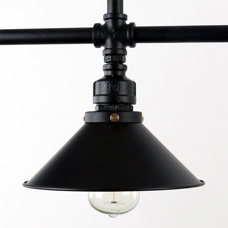 Black Conical Island Lighting Farmhouse Style 3 Bulbs Metallic Island Ceiling Light for Dining Room Clearhalo 'Ceiling Lights' 'Island Lights' Lighting' 258007