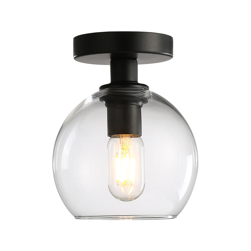 Global Corridor Semi Flush Light Clear Glass 1 Head Industrial Stylish Semi Mount Lighting in Black Finish Clearhalo 'Ceiling Lights' 'Close To Ceiling Lights' 'Close to ceiling' 'Semi-flushmount' Lighting' 258028