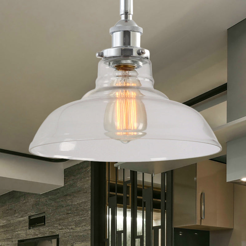 Clear Glass Barn Pendant Lighting Industrial Stylish 1 Bulb Chrome Finish Ceiling Lamp for Restaurant Clearhalo 'Art Deco Pendants' 'Cast Iron' 'Ceiling Lights' 'Ceramic' 'Crystal' 'Industrial Pendants' 'Industrial' 'Metal' 'Middle Century Pendants' 'Pendant Lights' 'Pendants' 'Tiffany' Lighting' 258049