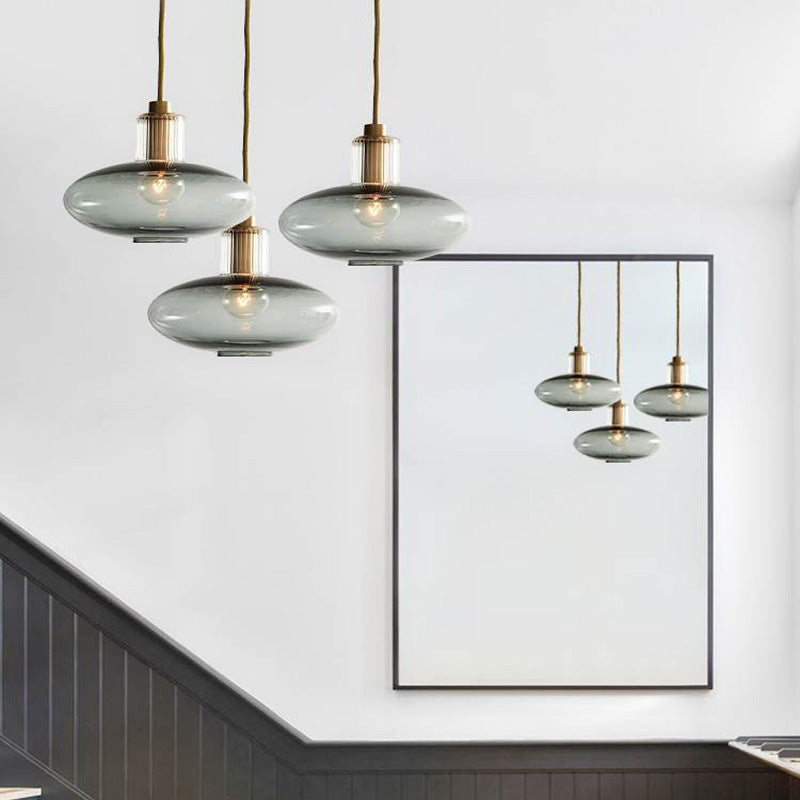 Oval Hanging Lamp Kit Modern Smoke Gray Glass 1 Head Brass Pendant Light Fixture Clearhalo 'Ceiling Lights' 'Glass shade' 'Glass' 'Modern Pendants' 'Modern' 'Pendant Lights' 'Pendants' Lighting' 258062