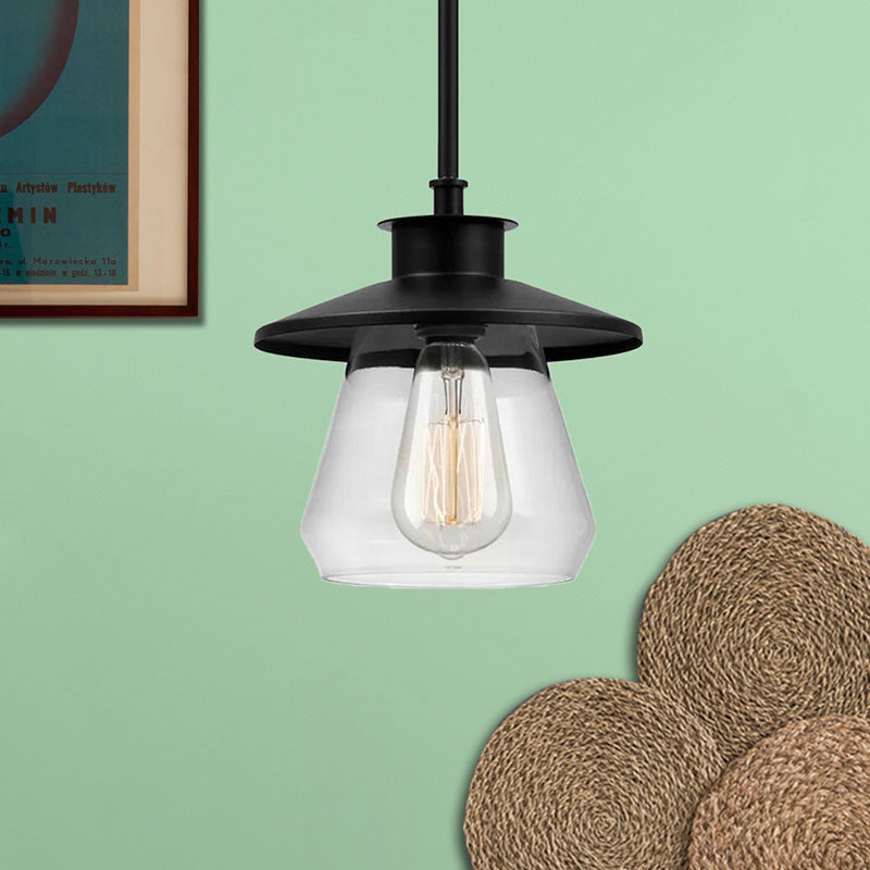 Cone Clear Glass Pendant Ceiling Light Modernism 1 Head Black Hanging Lamp Fixture Clear Clearhalo 'Ceiling Lights' 'Glass shade' 'Glass' 'Modern Pendants' 'Modern' 'Pendant Lights' 'Pendants' Lighting' 258065