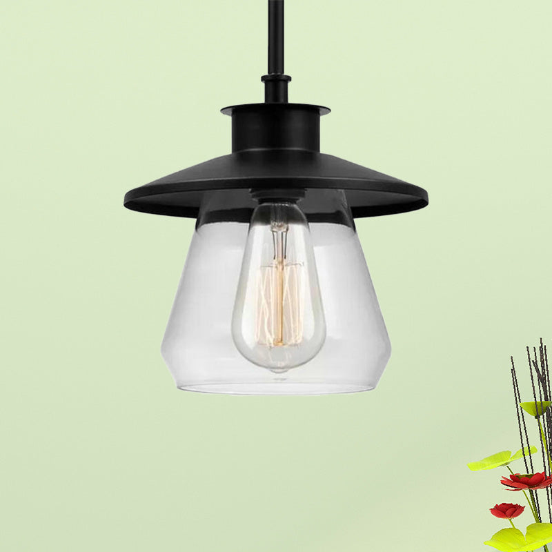 Cone Clear Glass Pendant Ceiling Light Modernism 1 Head Black Hanging Lamp Fixture Clearhalo 'Ceiling Lights' 'Glass shade' 'Glass' 'Modern Pendants' 'Modern' 'Pendant Lights' 'Pendants' Lighting' 258066