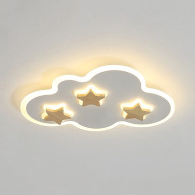 Cloud and Star Kid Bedroom Flush Mount Ceiling Light Acrylic Art Deco Ceiling Light Fixture White 19" Clearhalo 'Ceiling Lights' 'Close To Ceiling Lights' 'Close to ceiling' 'Flush mount' Lighting' 258310