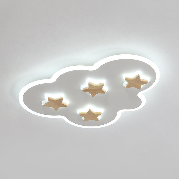 Cloud and Star Kid Bedroom Flush Mount Ceiling Light Acrylic Art Deco Ceiling Light Fixture White 23" White Clearhalo 'Ceiling Lights' 'Close To Ceiling Lights' 'Close to ceiling' 'Flush mount' Lighting' 258311