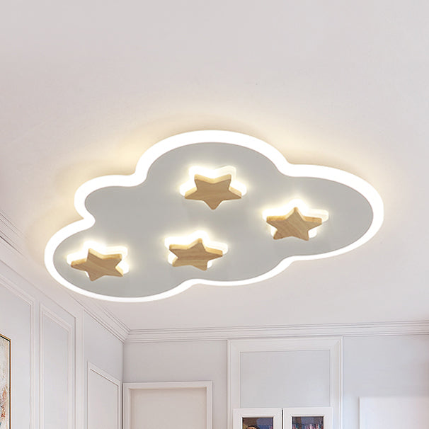 Cloud and Star Kid Bedroom Flush Mount Ceiling Light Acrylic Art Deco Ceiling Light Fixture White 23" Warm Clearhalo 'Ceiling Lights' 'Close To Ceiling Lights' 'Close to ceiling' 'Flush mount' Lighting' 258312