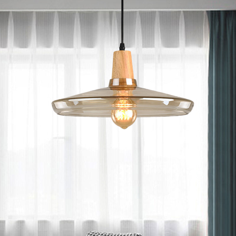 Modern 1 Light Pendant Lamp Amber Glass Shade Barn/Disc/Trifle Hanging Light Kit, 5.5"/7.5"/13" Wide Amber 13" Clearhalo 'Ceiling Lights' 'Chandeliers' 'Glass shade' 'Glass' 'Modern Pendants' 'Modern' 'Pendant Lights' 'Pendants' Lighting' 258411