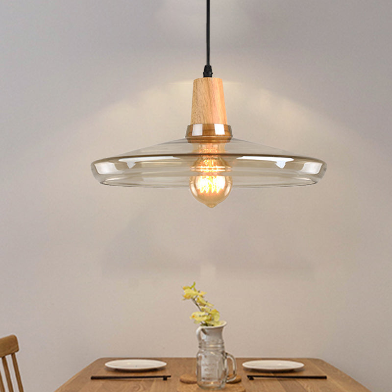Modern 1 Light Pendant Lamp Amber Glass Shade Barn/Disc/Trifle Hanging Light Kit, 5.5"/7.5"/13" Wide Clearhalo 'Ceiling Lights' 'Chandeliers' 'Glass shade' 'Glass' 'Modern Pendants' 'Modern' 'Pendant Lights' 'Pendants' Lighting' 258413