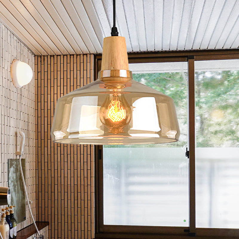 Modern 1 Light Pendant Lamp Amber Glass Shade Barn/Disc/Trifle Hanging Light Kit, 5.5"/7.5"/13" Wide Clearhalo 'Ceiling Lights' 'Chandeliers' 'Glass shade' 'Glass' 'Modern Pendants' 'Modern' 'Pendant Lights' 'Pendants' Lighting' 258417