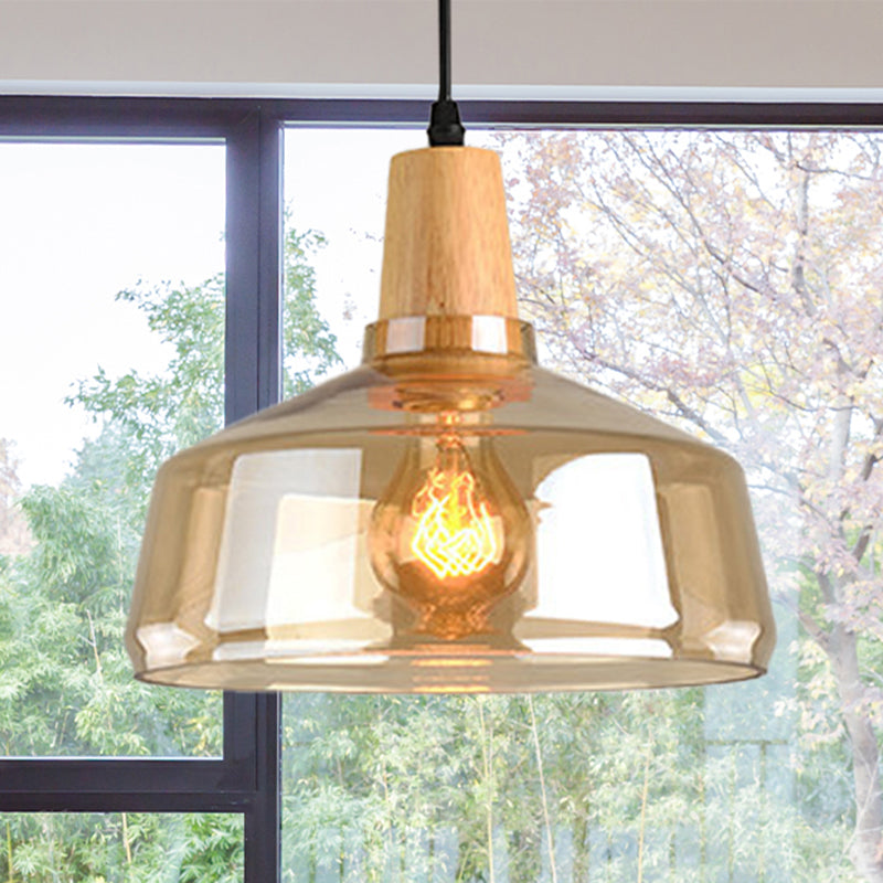 Modern 1 Light Pendant Lamp Amber Glass Shade Barn/Disc/Trifle Hanging Light Kit, 5.5"/7.5"/13" Wide Clearhalo 'Ceiling Lights' 'Chandeliers' 'Glass shade' 'Glass' 'Modern Pendants' 'Modern' 'Pendant Lights' 'Pendants' Lighting' 258418