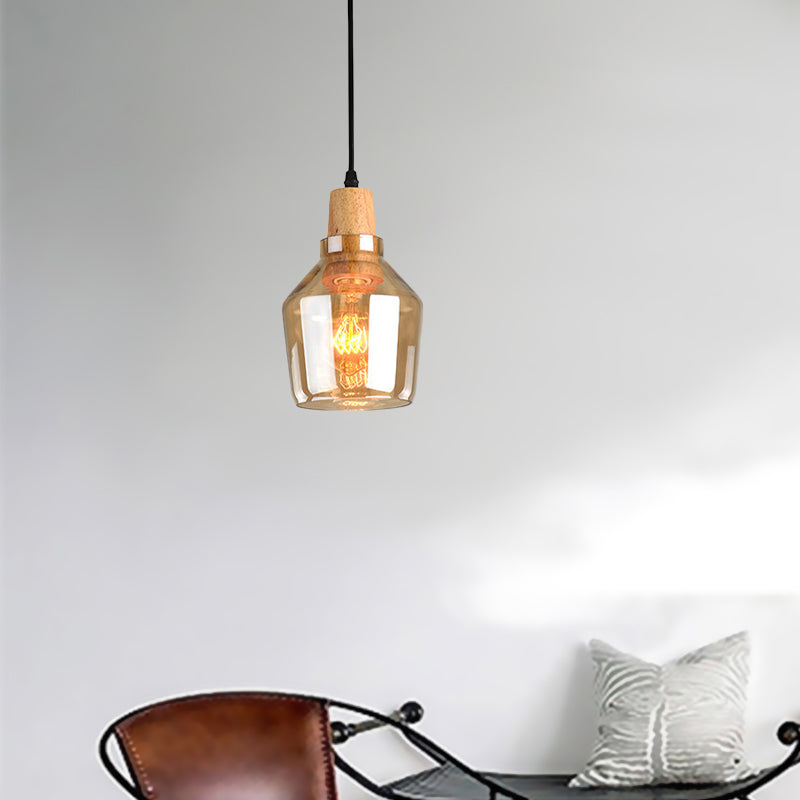 Modern 1 Light Pendant Lamp Amber Glass Shade Barn/Disc/Trifle Hanging Light Kit, 5.5"/7.5"/13" Wide Clearhalo 'Ceiling Lights' 'Chandeliers' 'Glass shade' 'Glass' 'Modern Pendants' 'Modern' 'Pendant Lights' 'Pendants' Lighting' 258423