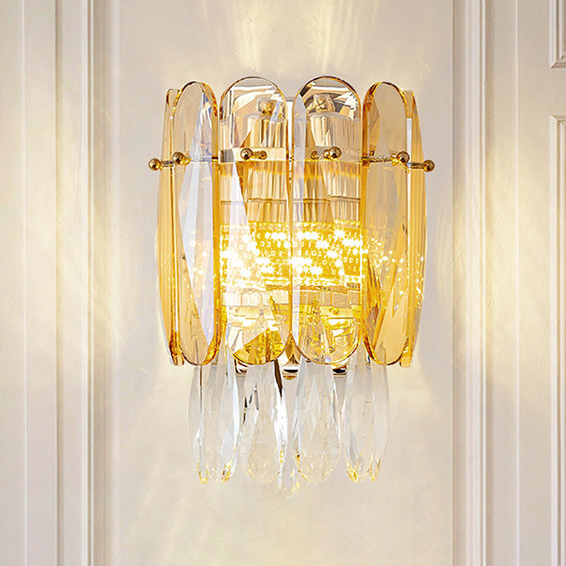 Half-Cylinder Wall Light Postmodern Faceted Crystal 2 Heads Gold Sconce Light for bedroom Gold Clearhalo 'Modern wall lights' 'Modern' 'Wall Lamps & Sconces' 'Wall Lights' Lighting' 258652