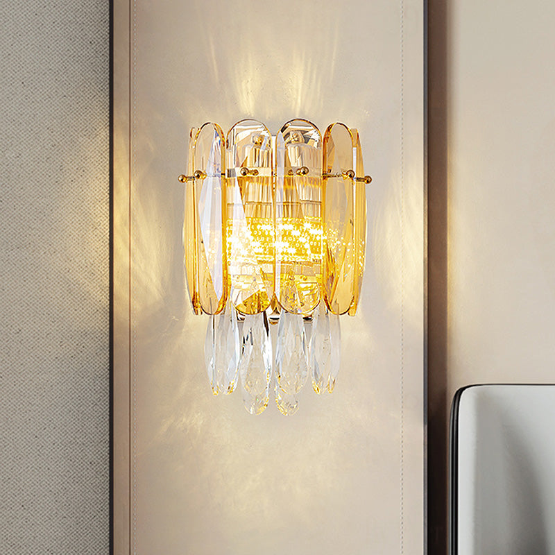 Half-Cylinder Wall Light Postmodern Faceted Crystal 2 Heads Gold Sconce Light for bedroom Clearhalo 'Modern wall lights' 'Modern' 'Wall Lamps & Sconces' 'Wall Lights' Lighting' 258653