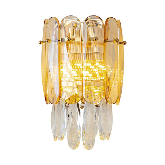 Half-Cylinder Wall Light Postmodern Faceted Crystal 2 Heads Gold Sconce Light for bedroom Clearhalo 'Modern wall lights' 'Modern' 'Wall Lamps & Sconces' 'Wall Lights' Lighting' 258655