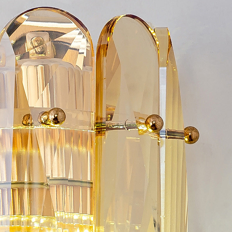 Half-Cylinder Wall Light Postmodern Faceted Crystal 2 Heads Gold Sconce Light for bedroom Clearhalo 'Modern wall lights' 'Modern' 'Wall Lamps & Sconces' 'Wall Lights' Lighting' 258656