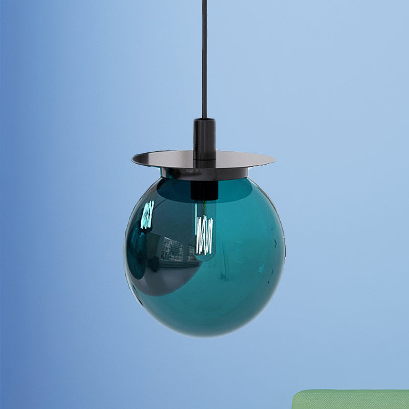 Globe Dining Room Hanging Lamp kit Orange/Blue/Clear Glass 1 Head Modern Pendant Light Fixture Clearhalo 'Ceiling Lights' 'Glass shade' 'Glass' 'Modern Pendants' 'Modern' 'Pendant Lights' 'Pendants' Lighting' 258659