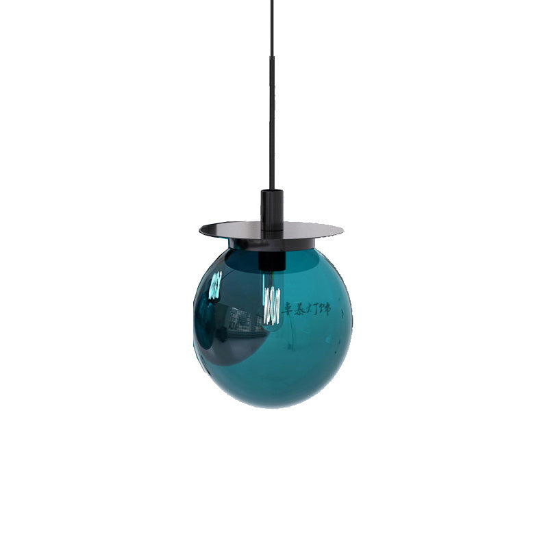 Globe Dining Room Hanging Lamp kit Orange/Blue/Clear Glass 1 Head Modern Pendant Light Fixture Clearhalo 'Ceiling Lights' 'Glass shade' 'Glass' 'Modern Pendants' 'Modern' 'Pendant Lights' 'Pendants' Lighting' 258660