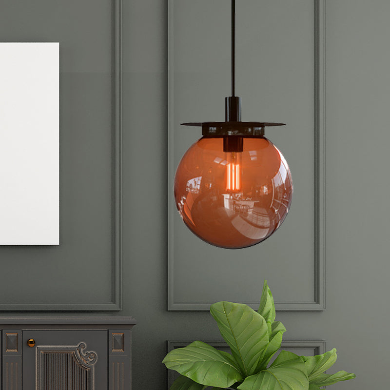 Globe Dining Room Hanging Lamp kit Orange/Blue/Clear Glass 1 Head Modern Pendant Light Fixture Clearhalo 'Ceiling Lights' 'Glass shade' 'Glass' 'Modern Pendants' 'Modern' 'Pendant Lights' 'Pendants' Lighting' 258667