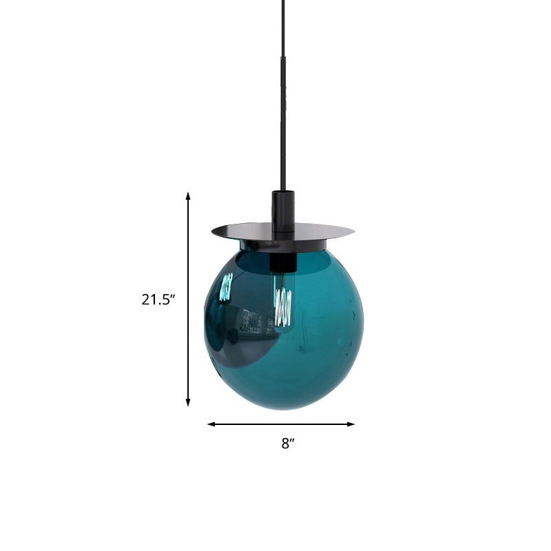 Globe Dining Room Hanging Lamp kit Orange/Blue/Clear Glass 1 Head Modern Pendant Light Fixture Clearhalo 'Ceiling Lights' 'Glass shade' 'Glass' 'Modern Pendants' 'Modern' 'Pendant Lights' 'Pendants' Lighting' 258669