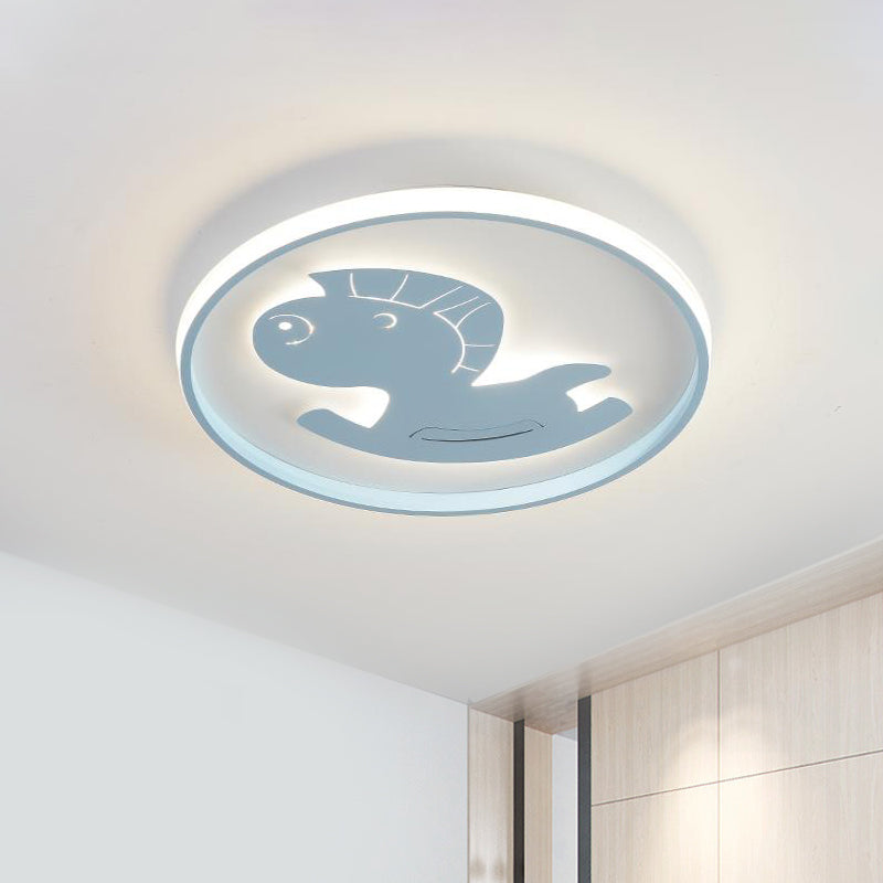 Airplane/Horse/Fish Ceiling Flush Light Cartoon Metallic Led Flushmount Lighting in Blue/Pink Clearhalo 'Ceiling Lights' 'Close To Ceiling Lights' 'Close to ceiling' 'Flush mount' Lighting' 258738