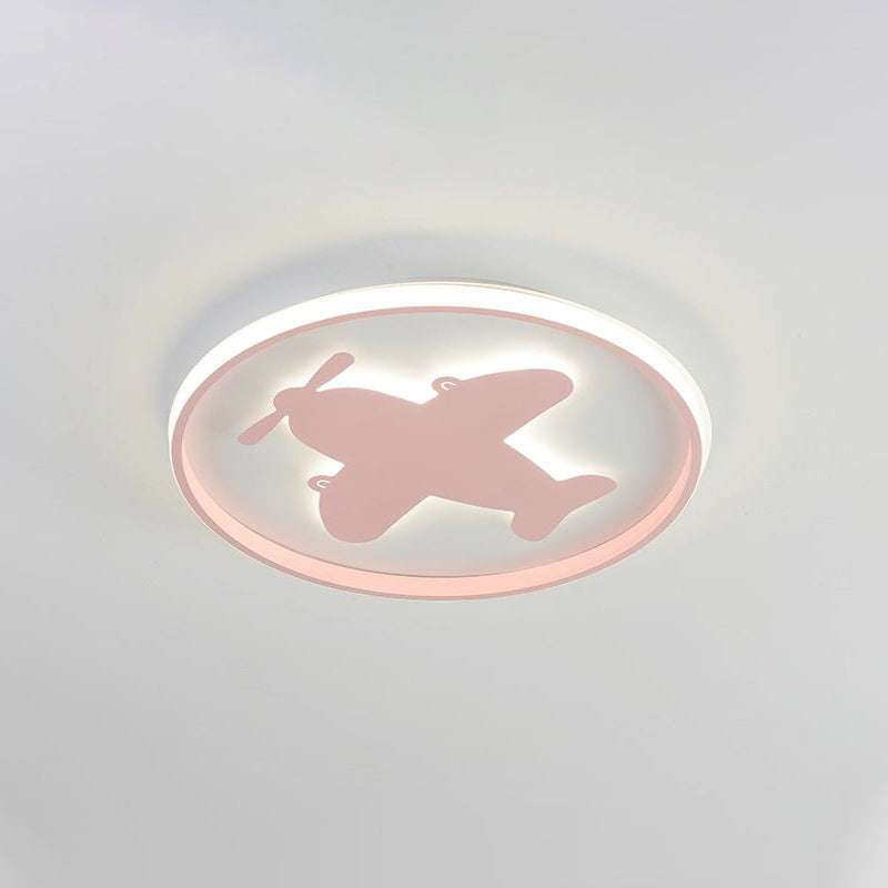 Airplane/Horse/Fish Ceiling Flush Light Cartoon Metallic Led Flushmount Lighting in Blue/Pink Pink Airplane Clearhalo 'Ceiling Lights' 'Close To Ceiling Lights' 'Close to ceiling' 'Flush mount' Lighting' 258741