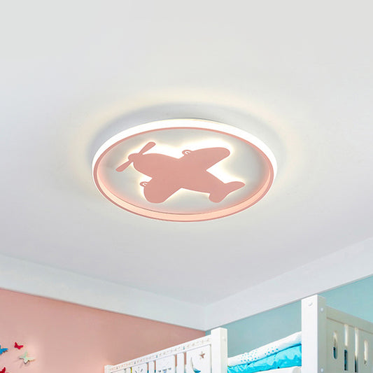 Airplane/Horse/Fish Ceiling Flush Light Cartoon Metallic Led Flushmount Lighting in Blue/Pink Clearhalo 'Ceiling Lights' 'Close To Ceiling Lights' 'Close to ceiling' 'Flush mount' Lighting' 258742