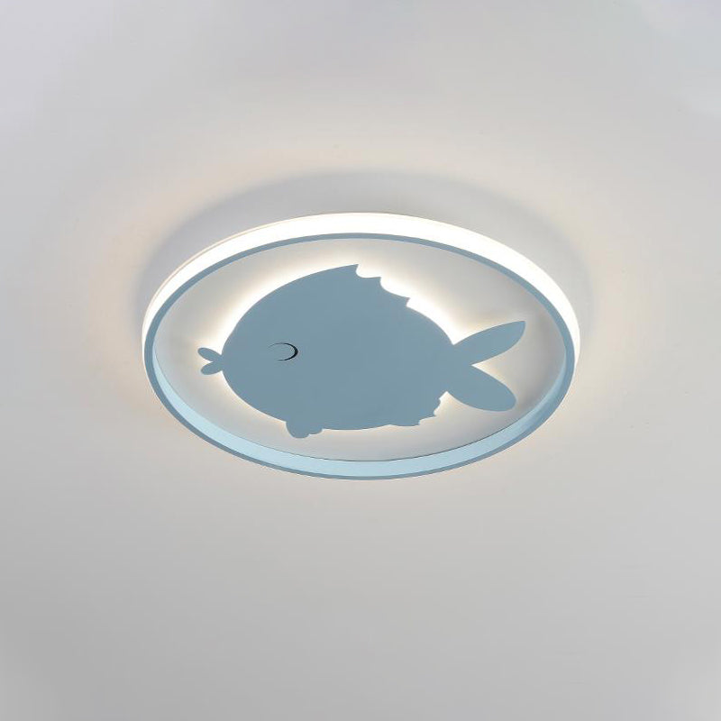 Airplane/Horse/Fish Ceiling Flush Light Cartoon Metallic Led Flushmount Lighting in Blue/Pink Blue Fish Clearhalo 'Ceiling Lights' 'Close To Ceiling Lights' 'Close to ceiling' 'Flush mount' Lighting' 258745