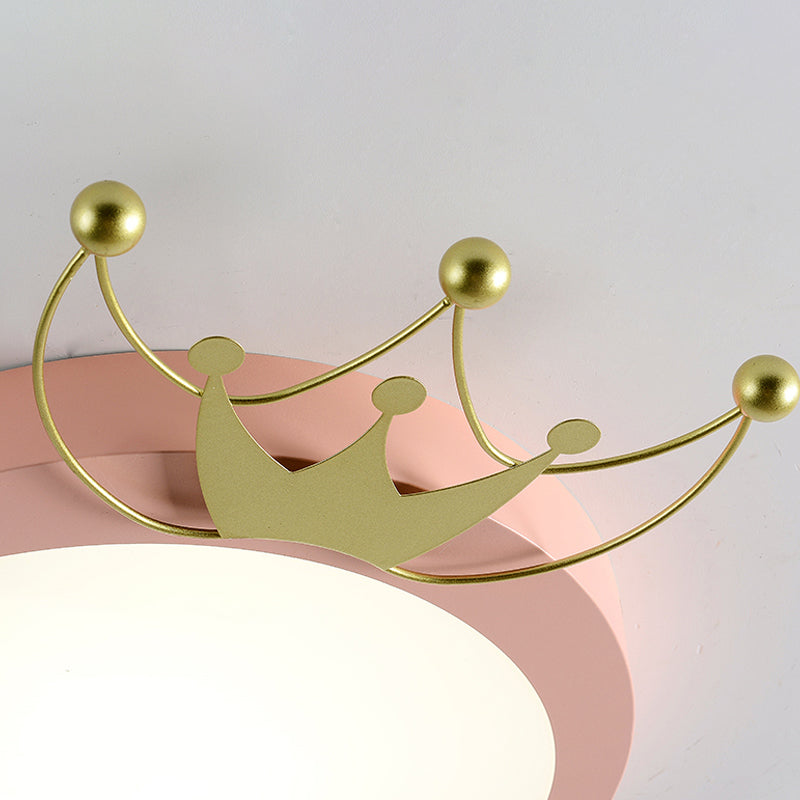 Nordic Drum Flushmount Lighting with Gold Crown 1 Head Led Blue/Pink Flush Light for Kids, Warm/White Light Clearhalo 'Ceiling Lights' 'Close To Ceiling Lights' 'Close to ceiling' 'Flush mount' Lighting' 258753