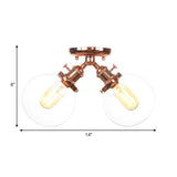 Global Restaurant Semi Flush Light Metal and Amber/Clear Glass 2 Heads Farmhouse Style Ceiling Lamp in Black/Bronze Clearhalo 'Ceiling Lights' 'Close To Ceiling Lights' 'Close to ceiling' 'Semi-flushmount' Lighting' 258771