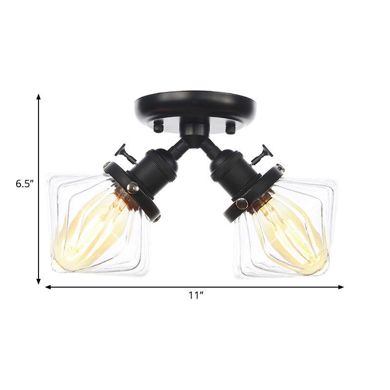 Diamond Amber/Clear Glass Semi Mount Lighting Farmhouse 2 Lights Black/Bronze Semi Flush Light Fixture for Restaurant Clearhalo 'Ceiling Lights' 'Close To Ceiling Lights' 'Close to ceiling' 'Semi-flushmount' Lighting' 258781