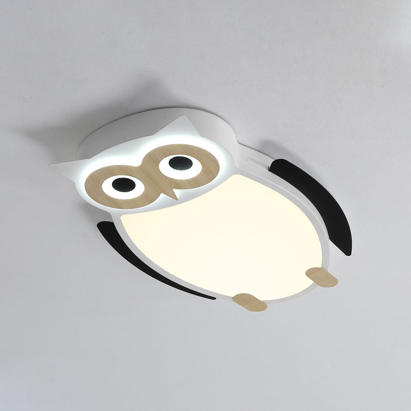 White/Pink/Blue Owl Flush Ceiling Light Cartoon Metal LED Integrated Flush Mount Lamp for Children White Warm Clearhalo 'Ceiling Lights' 'Close To Ceiling Lights' 'Close to ceiling' 'Flush mount' Lighting' 258821