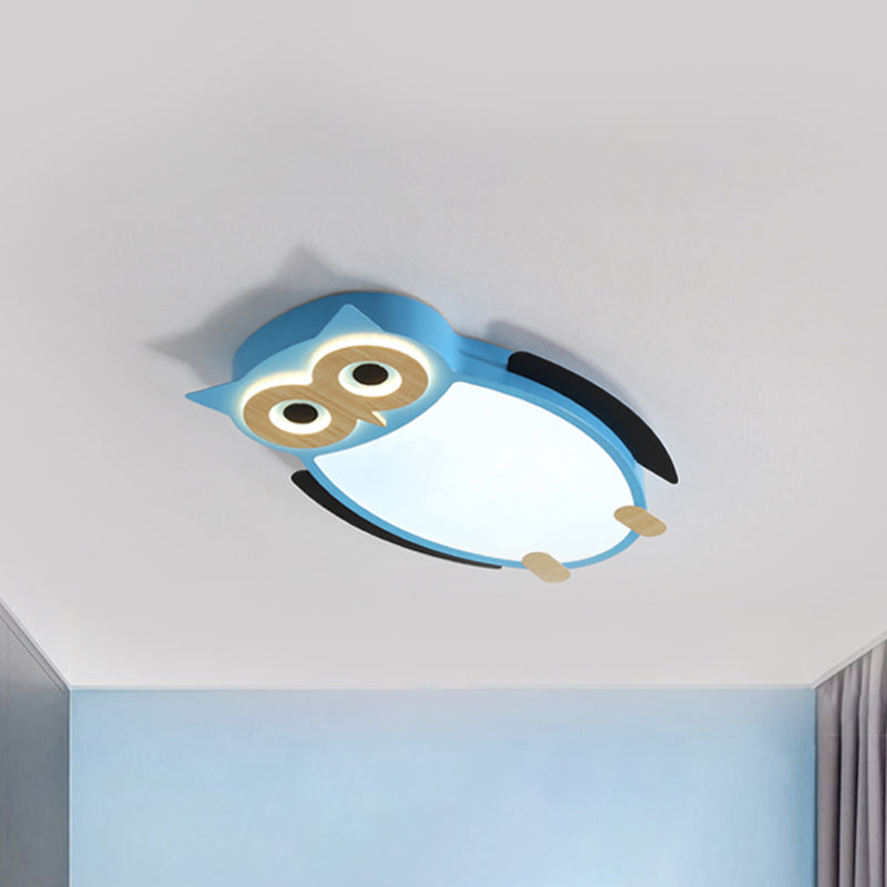 White/Pink/Blue Owl Flush Ceiling Light Cartoon Metal LED Integrated Flush Mount Lamp for Children Blue Clearhalo 'Ceiling Lights' 'Close To Ceiling Lights' 'Close to ceiling' 'Flush mount' Lighting' 258828