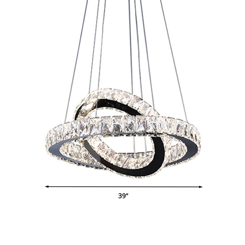 Ring Chandelier Light Minimalist Crystal 19"/19.5"/23.5" Wide LED Black Hanging Lamp Kit for Bedroom Clearhalo 'Ceiling Lights' 'Modern Pendants' 'Modern' 'Pendant Lights' 'Pendants' Lighting' 2588376