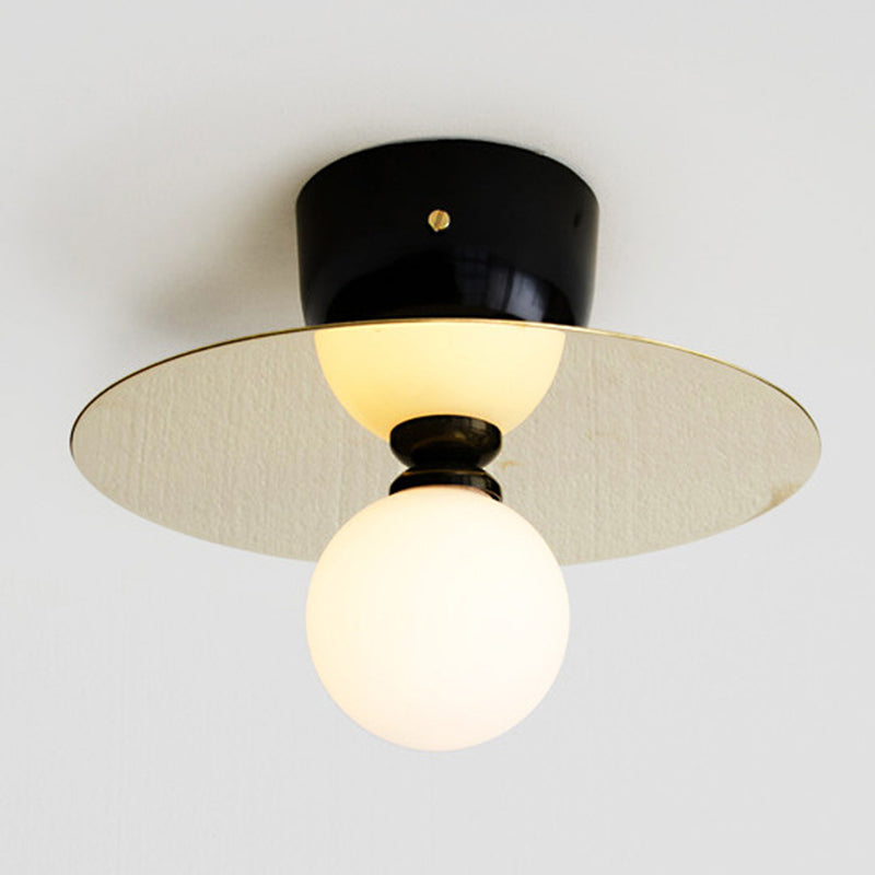 Sphere Semi Flush Ceiling Light Fixtures Ultra-Contemporary 1 Light Milk Glass Ceiling Flush Mount for Living Room Gold Clearhalo 'Ceiling Lights' 'Close To Ceiling Lights' 'Close to ceiling' 'Semi-flushmount' Lighting' 2588389