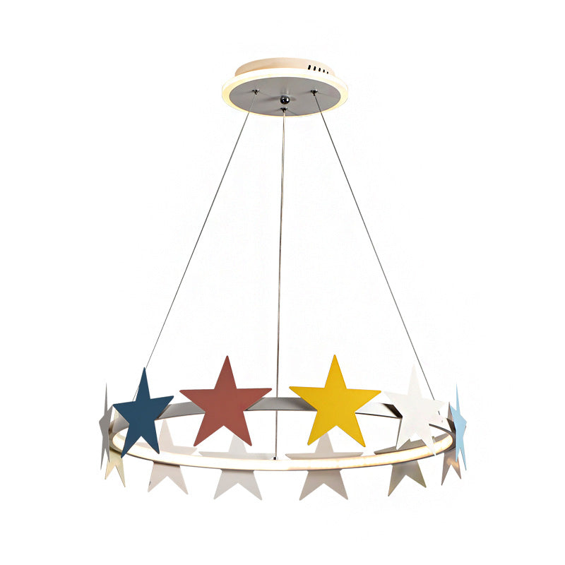 19.5"/23.5" Dia Metal Ring Chandelier Light with Star Decoration Cartoon LED Suspension Light in White, Warm/White Light Clearhalo 'Ceiling Lights' 'Chandeliers' Lighting' options 258842