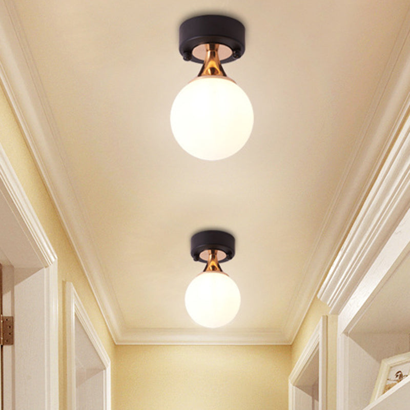 Ball Semi Flush Light Fixtures Contemporary Milk Glass Ceiling Mounted Light for Hallway Clearhalo 'Ceiling Lights' 'Close To Ceiling Lights' 'Close to ceiling' 'Semi-flushmount' Lighting' 2588420