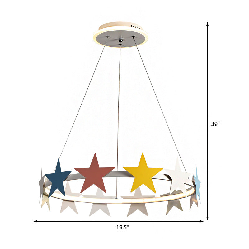 19.5"/23.5" Dia Metal Ring Chandelier Light with Star Decoration Cartoon LED Suspension Light in White, Warm/White Light Clearhalo 'Ceiling Lights' 'Chandeliers' Lighting' options 258843