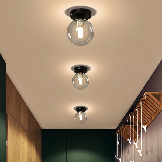 Globe Semi Flush Mount Light Fixture Modernist 1 Light Glass Ceiling Flush Mount for Hallway Clearhalo 'Ceiling Lights' 'Close To Ceiling Lights' 'Close to ceiling' 'Semi-flushmount' Lighting' 2588431