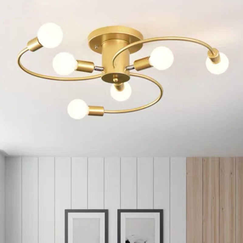 Spherical Semi Flush Light Fixtures Ultra-Contemporary 6 Lights White Glass Ceiling Mount Chandelier for Bedroom Clearhalo 'Ceiling Lights' 'Close To Ceiling Lights' 'Close to ceiling' 'Semi-flushmount' Lighting' 2588472