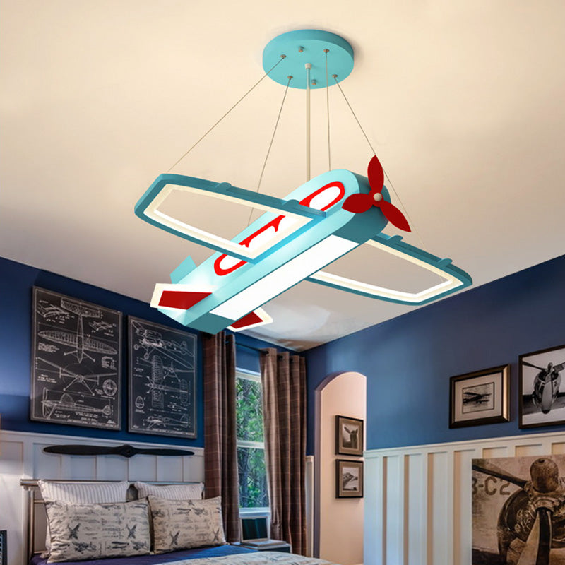 Blue Aircraft Hanging Chandelier Metal and Acrylic Kids LED Hanging Ceiling Light in Warm/White Light Clearhalo 'Ceiling Lights' 'Chandeliers' Lighting' options 258851