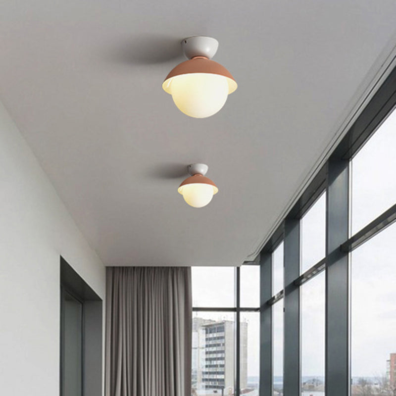 Round Flush Mount Ceiling Light Modernist 1 Light White Glass Ceiling Light Fixtures for Hallway Clearhalo 'Ceiling Lights' 'Close To Ceiling Lights' 'Close to ceiling' 'Semi-flushmount' Lighting' 2588512