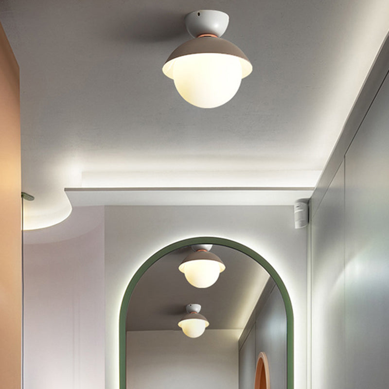 Round Flush Mount Ceiling Light Modernist 1 Light White Glass Ceiling Light Fixtures for Hallway Clearhalo 'Ceiling Lights' 'Close To Ceiling Lights' 'Close to ceiling' 'Semi-flushmount' Lighting' 2588519