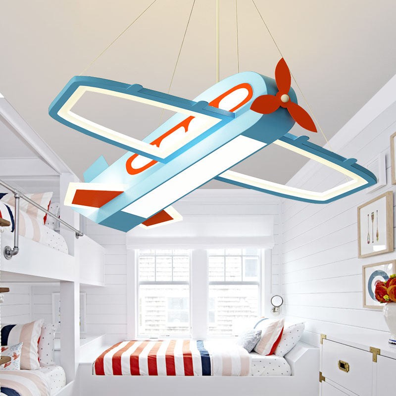 Blue Aircraft Hanging Chandelier Metal and Acrylic Kids LED Hanging Ceiling Light in Warm/White Light Clearhalo 'Ceiling Lights' 'Chandeliers' Lighting' options 258852