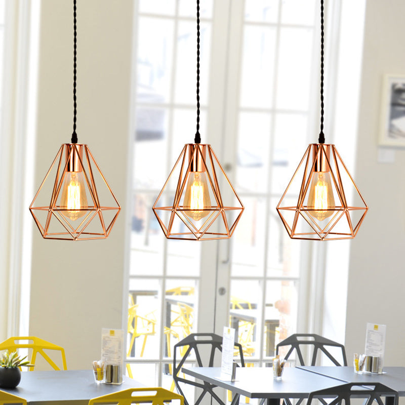 Diamond Iron Cluster Pendant Lighting Post-Modern Restaurant Hanging Lamp in Rose Gold Clearhalo 'Art Deco Pendants' 'Cast Iron' 'Ceiling Lights' 'Ceramic' 'Crystal' 'Industrial Pendants' 'Industrial' 'Metal' 'Middle Century Pendants' 'Pendant Lights' 'Pendants' 'Tiffany' Lighting' 2588541