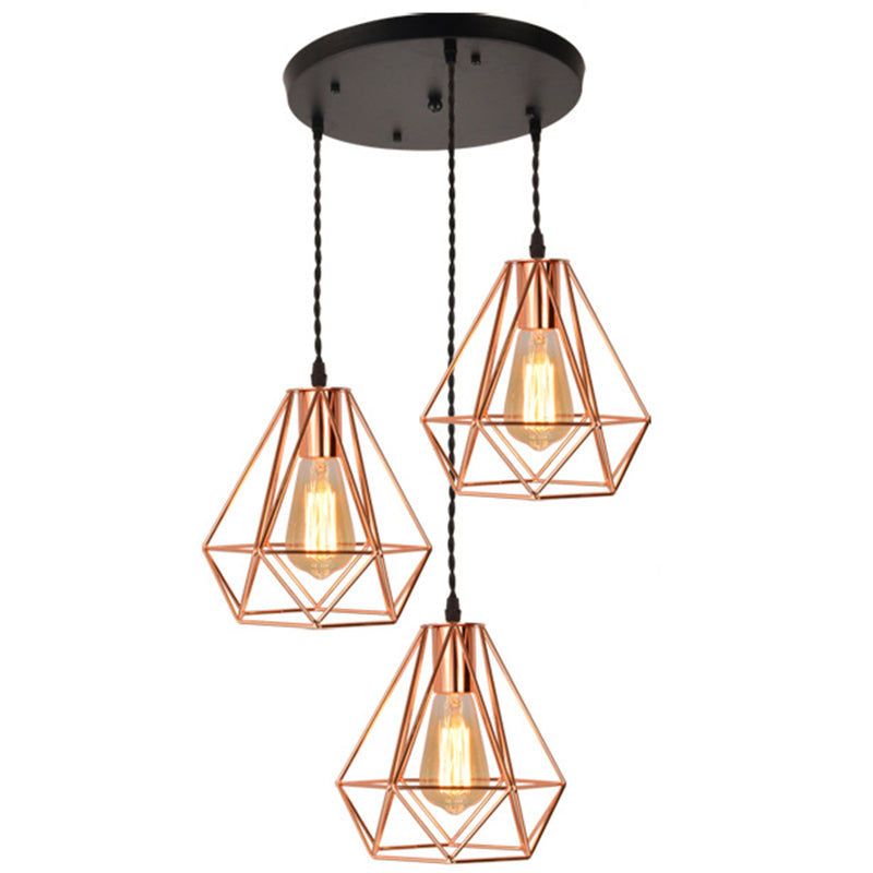 Diamond Iron Cluster Pendant Lighting Post-Modern Restaurant Hanging Lamp in Rose Gold Clearhalo 'Art Deco Pendants' 'Cast Iron' 'Ceiling Lights' 'Ceramic' 'Crystal' 'Industrial Pendants' 'Industrial' 'Metal' 'Middle Century Pendants' 'Pendant Lights' 'Pendants' 'Tiffany' Lighting' 2588542