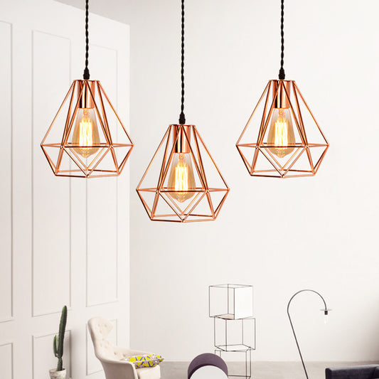 Diamond Iron Cluster Pendant Lighting Post-Modern Restaurant Hanging Lamp in Rose Gold Clearhalo 'Art Deco Pendants' 'Cast Iron' 'Ceiling Lights' 'Ceramic' 'Crystal' 'Industrial Pendants' 'Industrial' 'Metal' 'Middle Century Pendants' 'Pendant Lights' 'Pendants' 'Tiffany' Lighting' 2588546